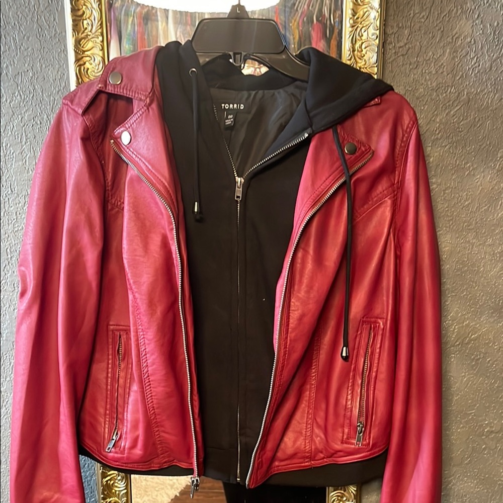 Torrid Red Moto Jacket with Black Hoodie